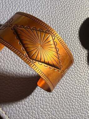 Vintage Bell Trading Post Southwestern Stamped Copper Sunburst Cuff Bracelet